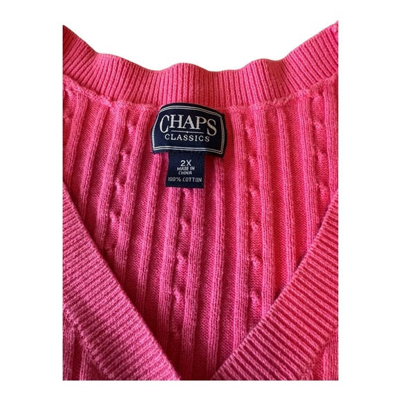 Chaps Classic Ladies Pink Cable Knit Sweater Preppy Timeless V Neck Sz 2X - Picture 4 of 9